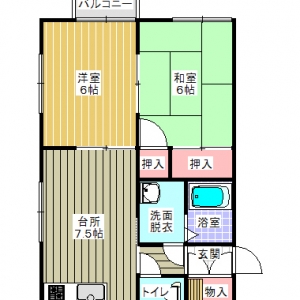 ２階角部屋和洋室２ＤＫアパート空き情報！